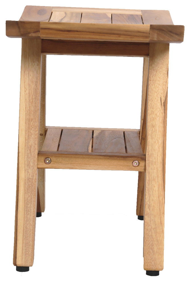 Ecodecors Satori Eastern Style Earthyteak Shower Bench, 18", With Shelf