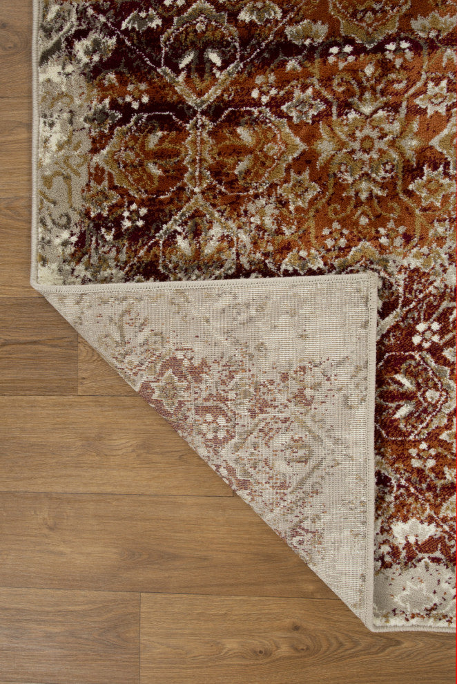 5"x8" Rust Ivory Distressed Diamonds Area Rug