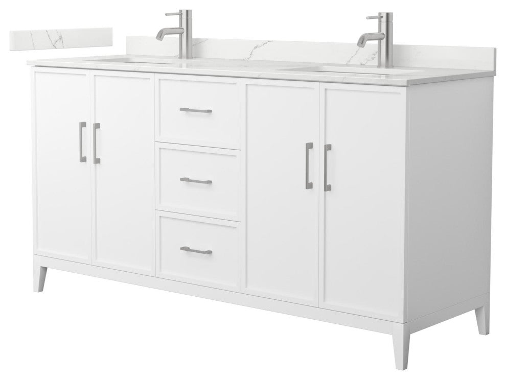 Elan 66" Double Vanity, White, Giotto Quartz Top, 1-Hole, Nickel Trim