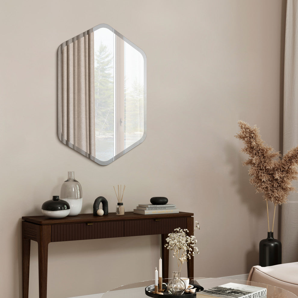 Frameless Beveled Hexagonal Black Matte Finished Wall Mirror