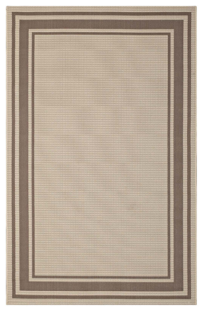 Rim Solid Border 4x6 Indoor and Outdoor Area Rug-Light and Dark Beige
