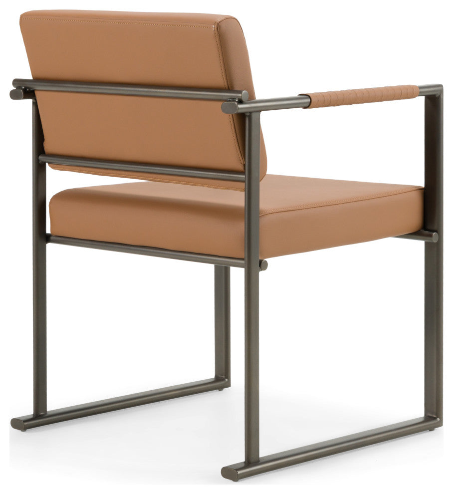 Modrest Atlan Modern Camel Vegan Leather + Dark Gold Dining Chair
