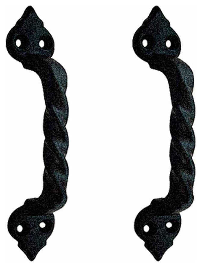 Cabinet Door Drawer Pull Black Iron Twisted Handle Set of 2