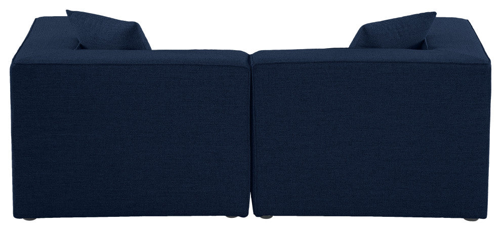 Cube Upholstered Modular Sofa, Navy, 2-Piece: 2 Corner Chair, Linen Texured Fabric