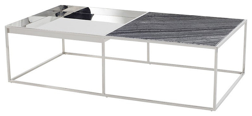Corbett Rectangle Coffee Table, Chrome Coffee Table, Modern Black Marble