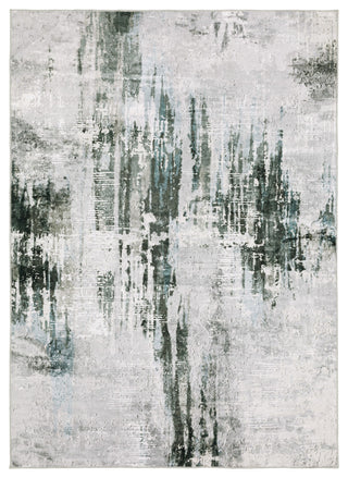 Michaela Machine Washable Modern Grey/ Teal Indoor Area Rug, Grey, 2'x3'