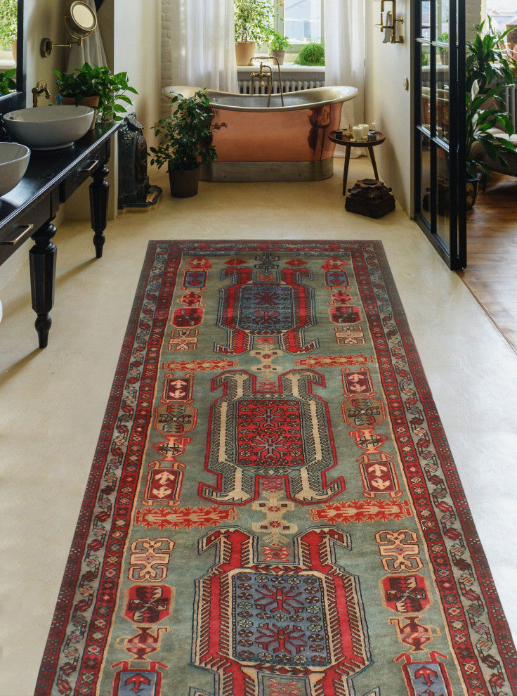 Fine Vintage Distressed Beverly Gray/Rust Runner, 4'0x10'2