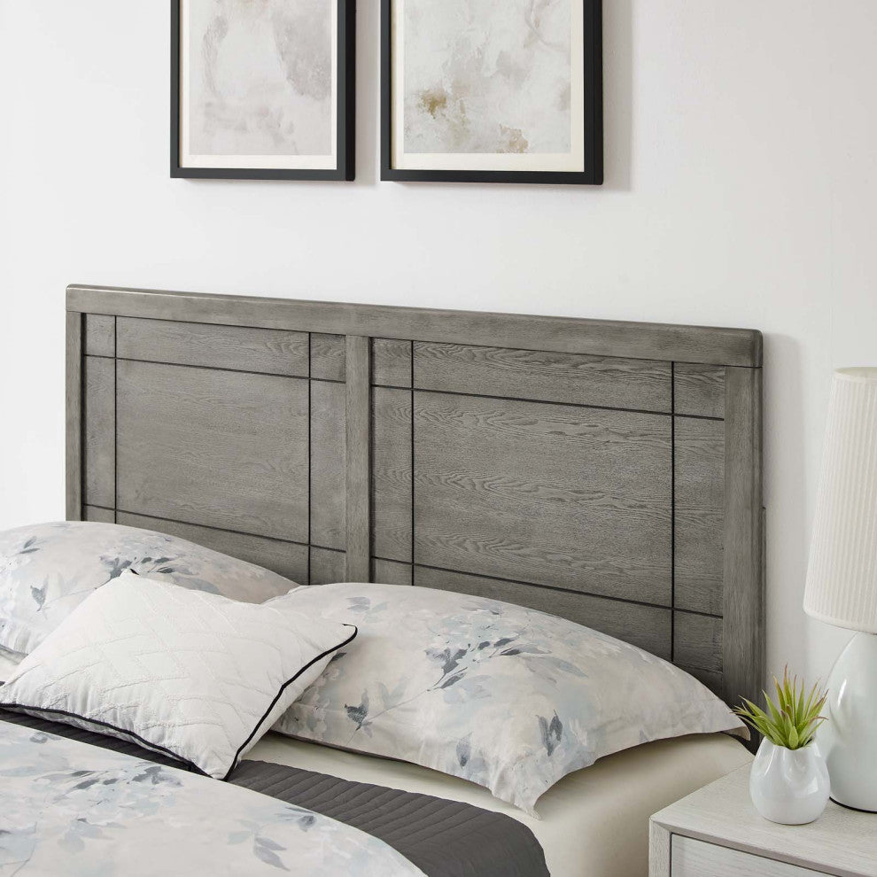 Platform Bed Frame, King Size, Wood, Gray, Modern Mid-Century, Bedroom
