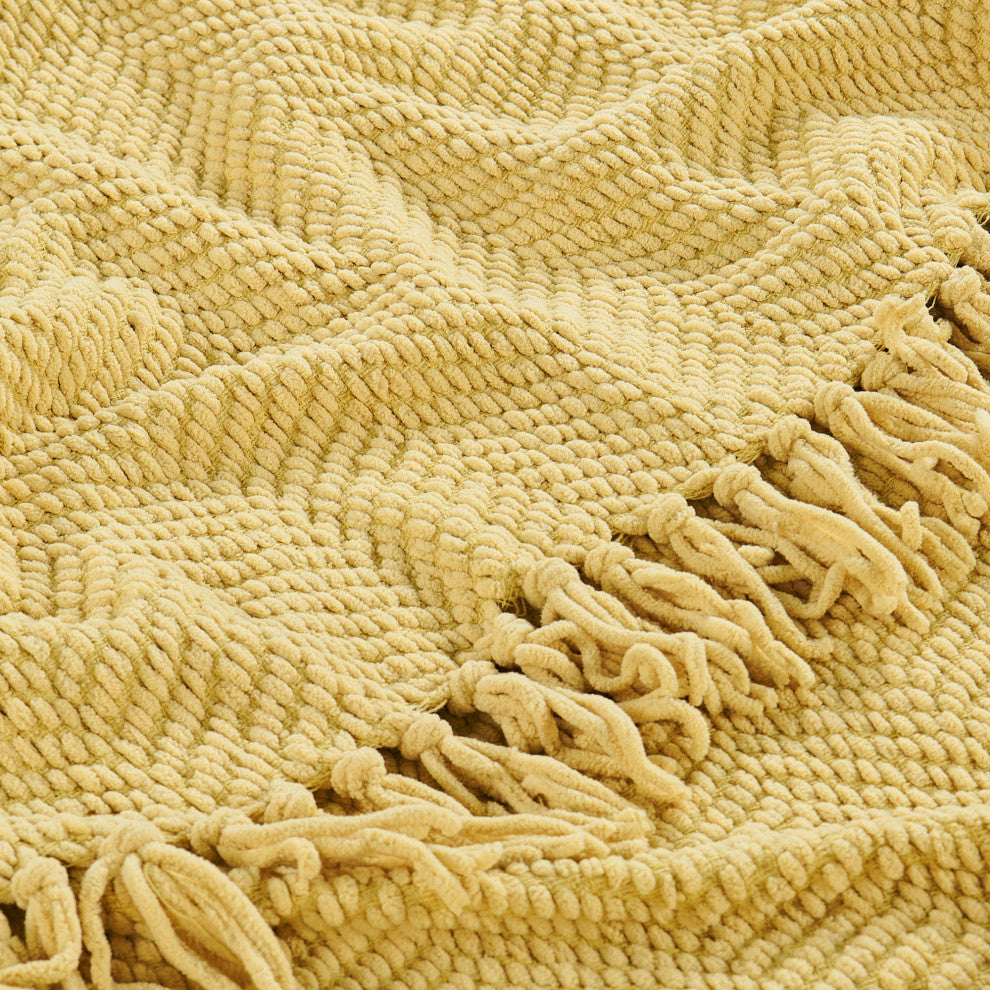Tweed Knitted Throw Blanket, Jojoba Yellow, 60"x80"
