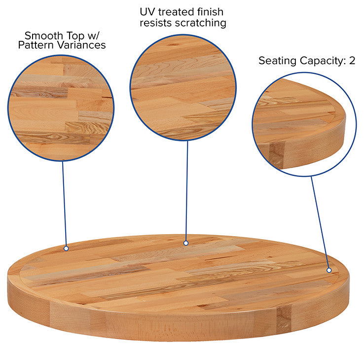 Round Butcher Block Style Table Top, 24"
