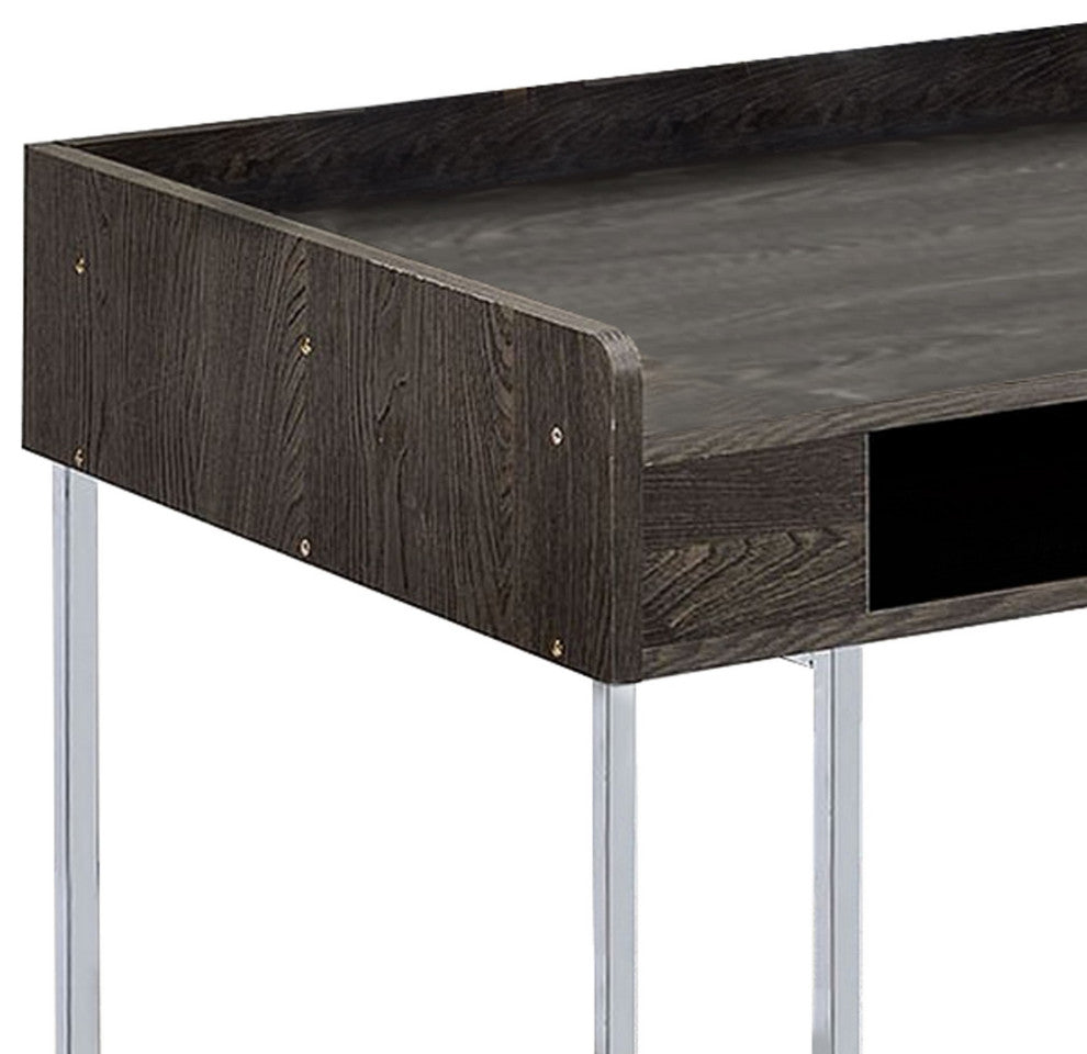 Benzara BM230049 Wooden Desk With Metal Base and Open Compartments, Brown