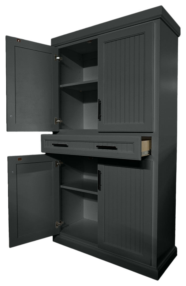 Extra Wide Coastal Kitchen Pantry Cabinet, Iron Ore