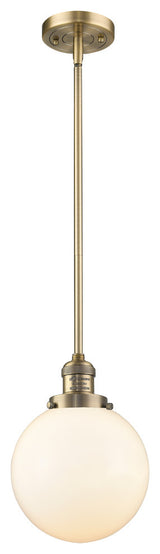 1-Light Beacon 8" Mini Pendant, Brushed Brass, Glass: Matte White Cased