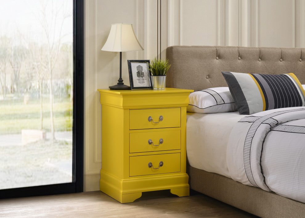Louis Philippe 3-Drawer Nightstand (29 in. H x 21 in. W x 16 in. D), Yellow