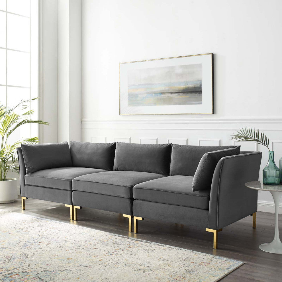 Sofa, Velvet, Gray, Modern, Living Lounge Room Hotel Lobby Hospitality