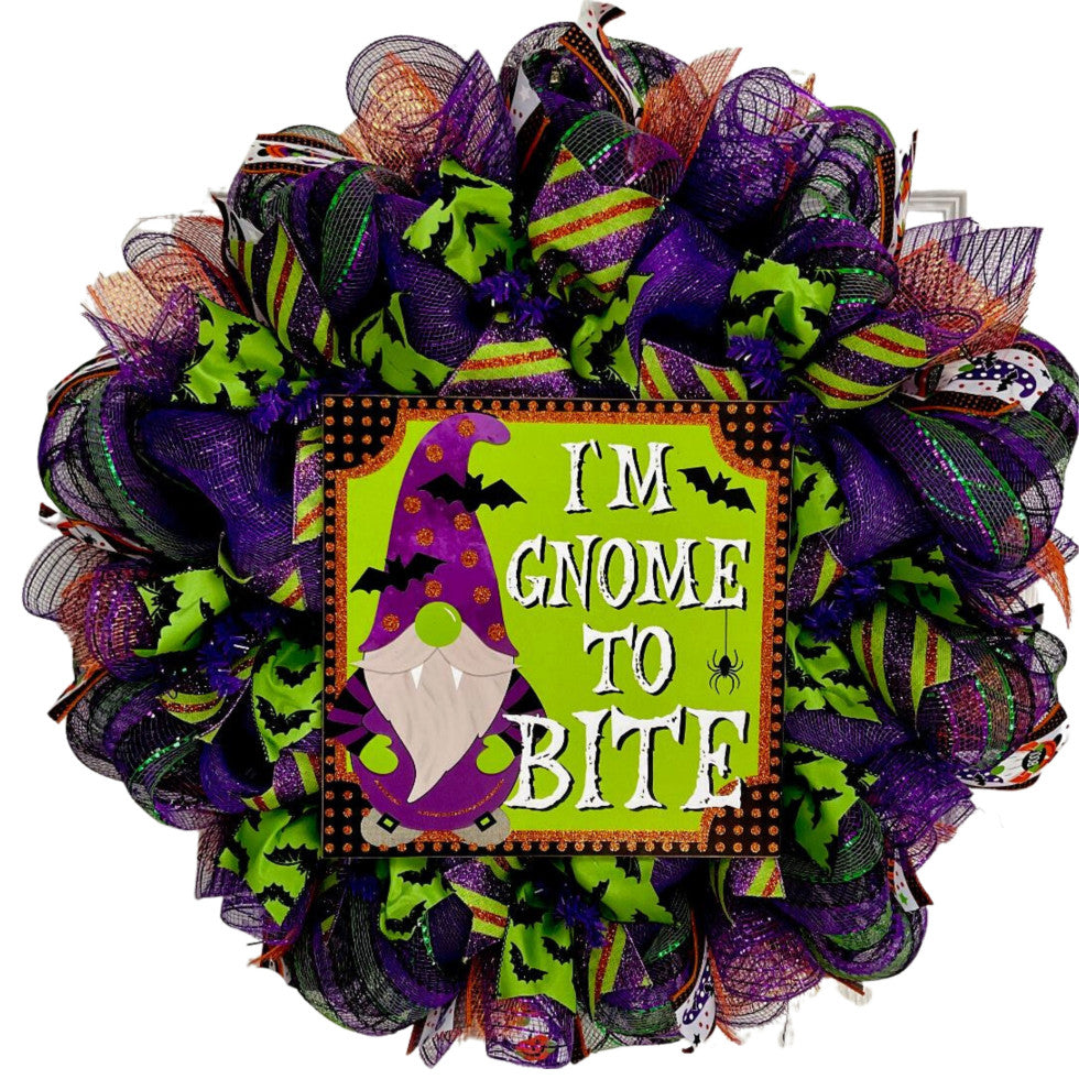 Gnome To Bite Deco Mesh Halloween Wreath