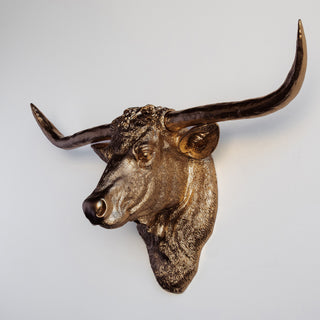 Faux Taxidermy Steer Head Wall Mount, Bronze