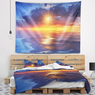 Cloudy Sunset Reflection in Lake Cityscape Wall Tapestry, 39"x32"