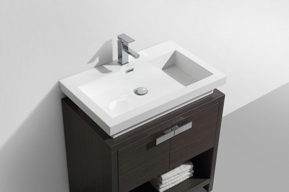 Levi 30" Dark Gray Oak Modern Bathroom Vanity With Cubby Hole
