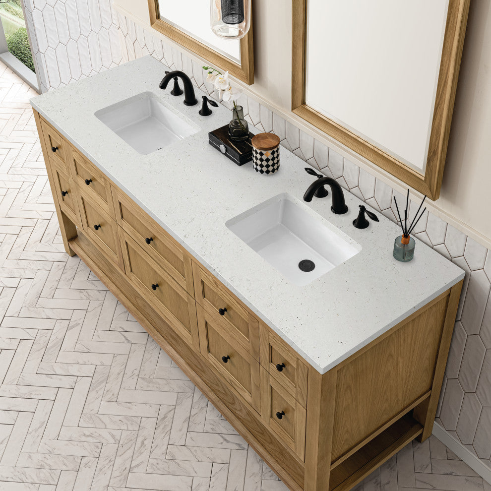 James Martin Breckenridge Bath Vanity, Light Natural Oak, 72", Lime Delight, Three-Hole
