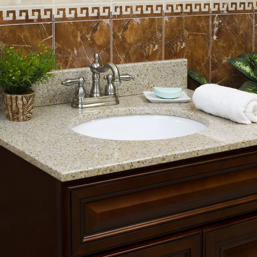 37x22 Wheat Granite Vanity Countertops, 4 Faucet Spread