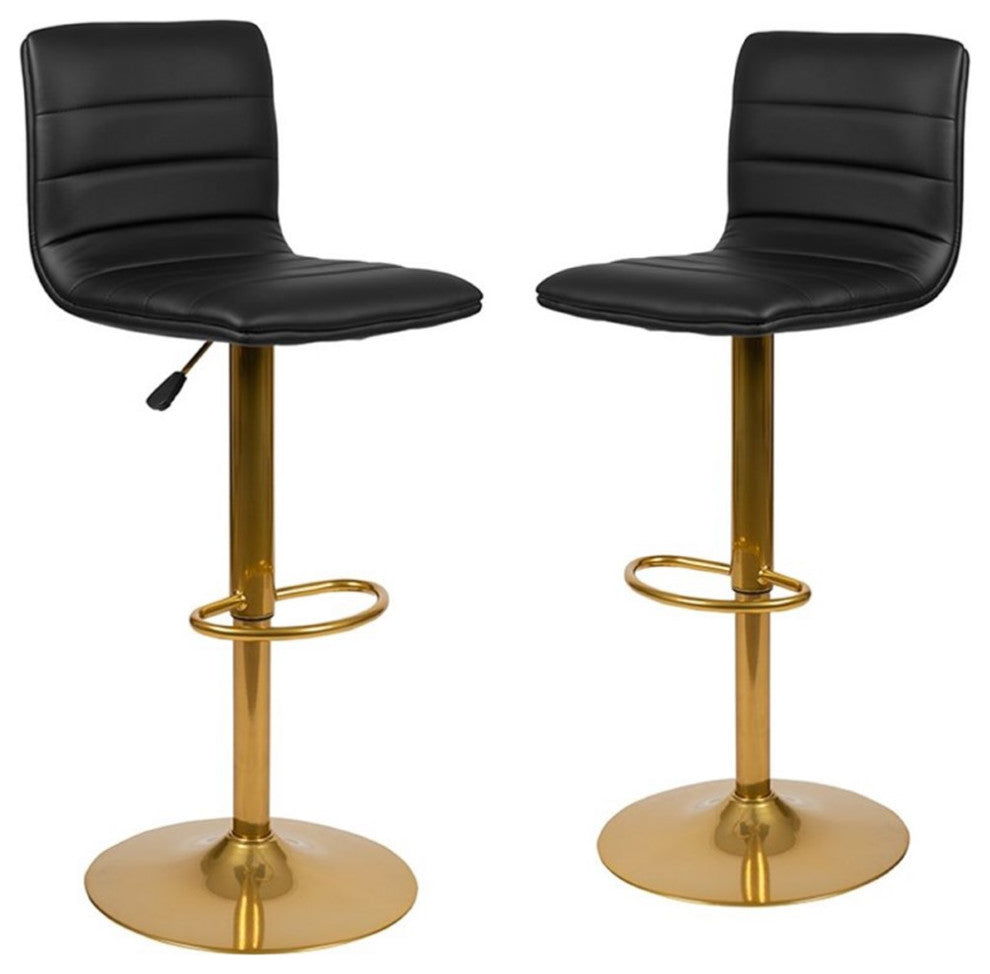Modern Vinyl Adjustable Height Barstool with Horizontal Stitch Back, Set of 2, B