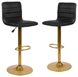 Modern Vinyl Adjustable Height Barstool with Horizontal Stitch Back, Set of 2, B