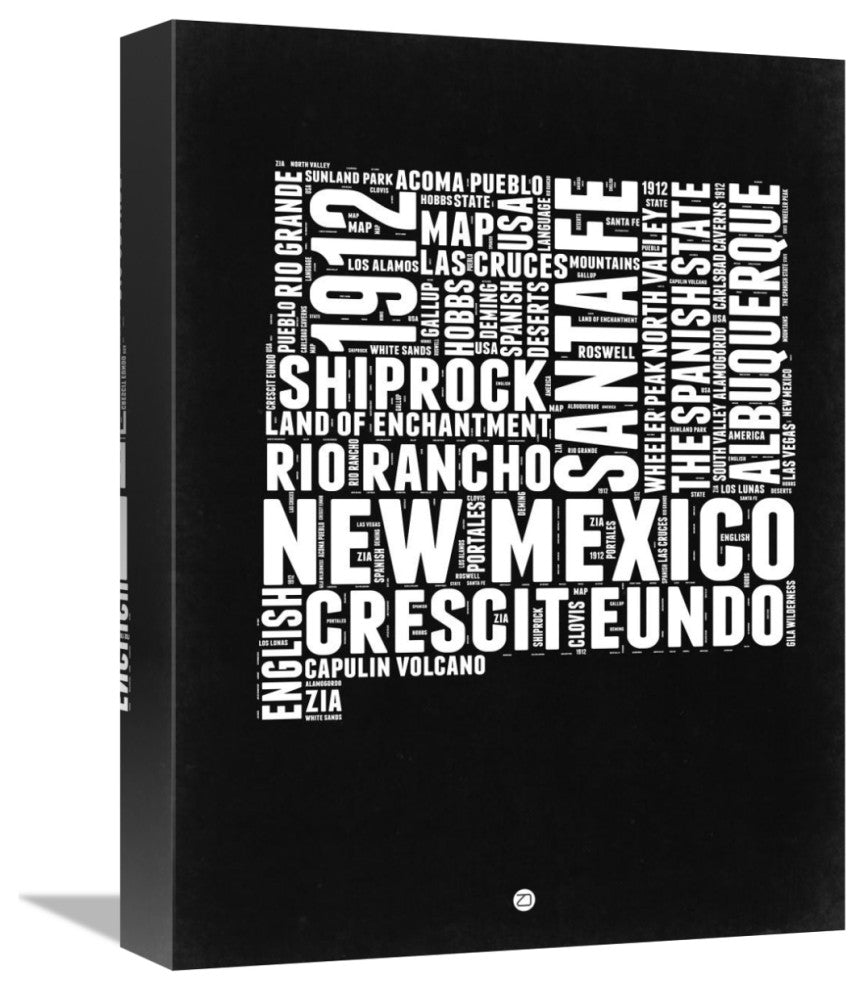 "New Mexico Black and White Map" Fine Art Print