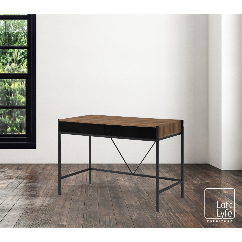Loft Lyfe Anisa Desk, 2 Storage Drawers, Walnut/Black