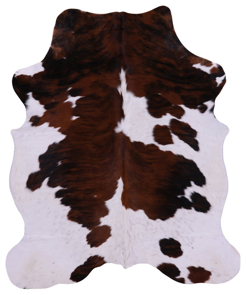 6' 8" X 5' 7" Brown and White Natural Cowhide Rug C1812