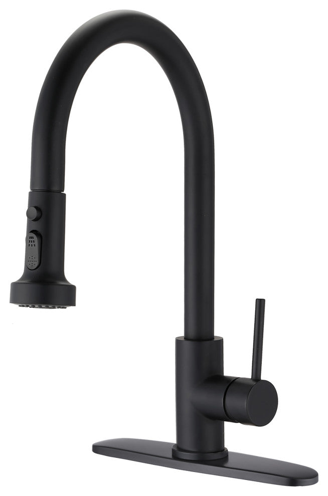 Single Handle Deck Mounted High Arc Pull Down Kitchen Faucet with Sprayer, Matte