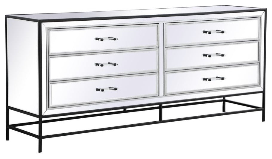 Jesse 72" Mirrored 6-Drawer Chest, Black