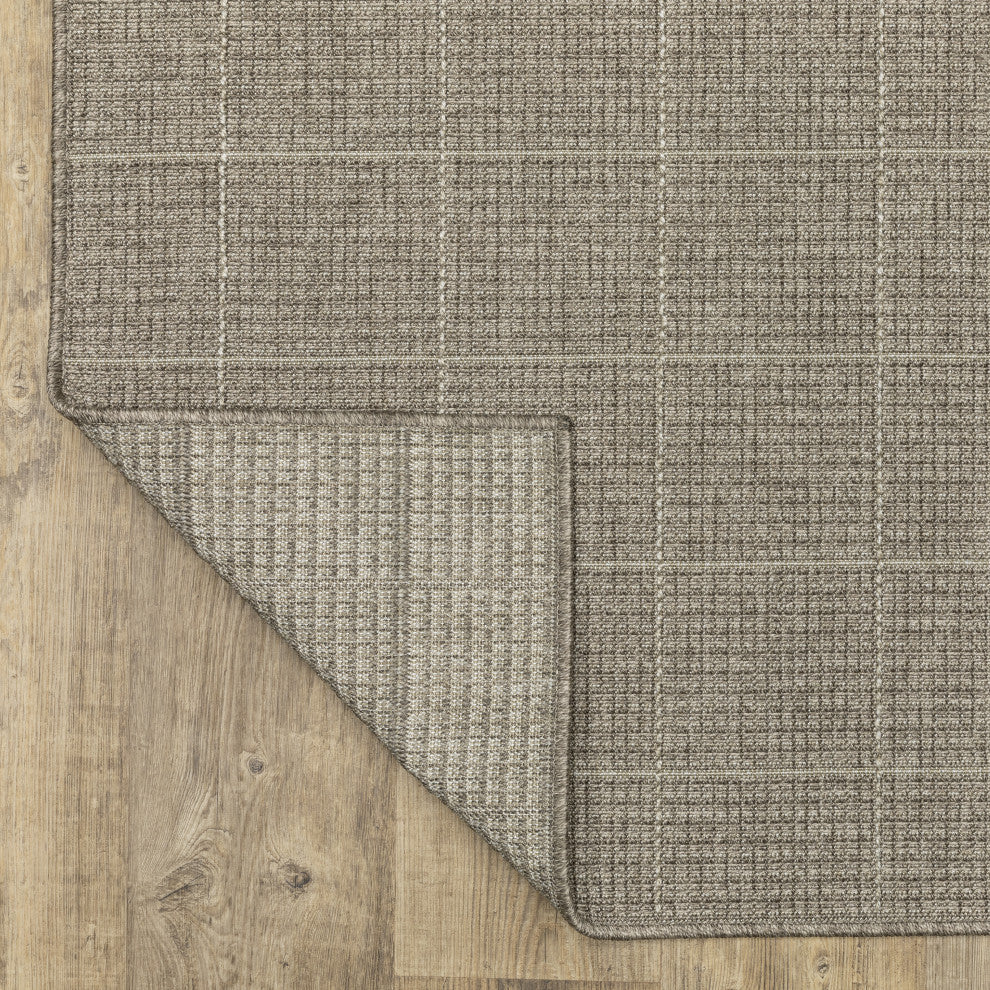 Cannes Gridwork Grey/ Light Grey Indoor-Outdoor Area Rug 9'10" x 12'10"