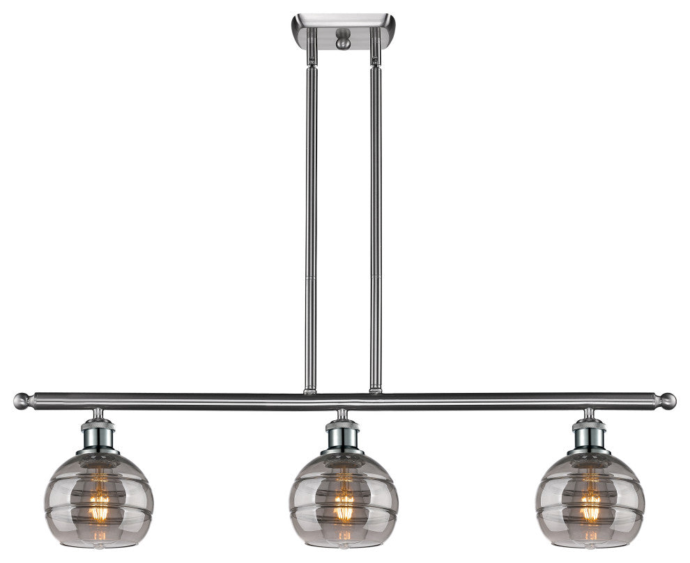 Ballston-Rochester 3-Light 36" Stem Island, 6"D Brushed Satin Nickel/Light Smoke