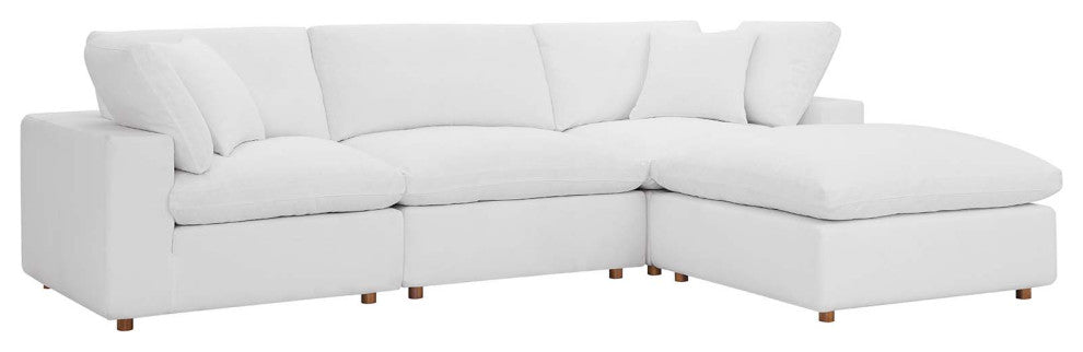 Commix Down Filled Overstuffed 4-Piece Sectional Sofa Set, Pure White