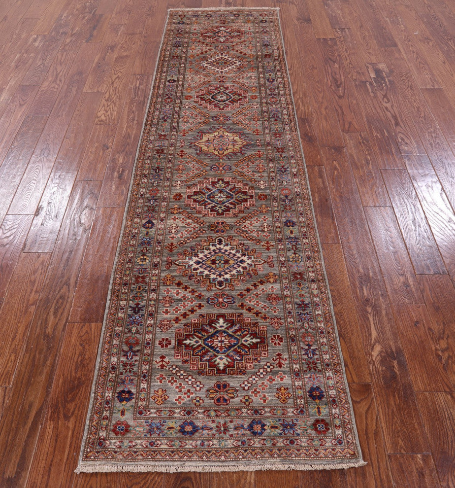 Runner Super Kazak Hand-Knotted Wool Rug 2' 7" X 9' 11" Q9819