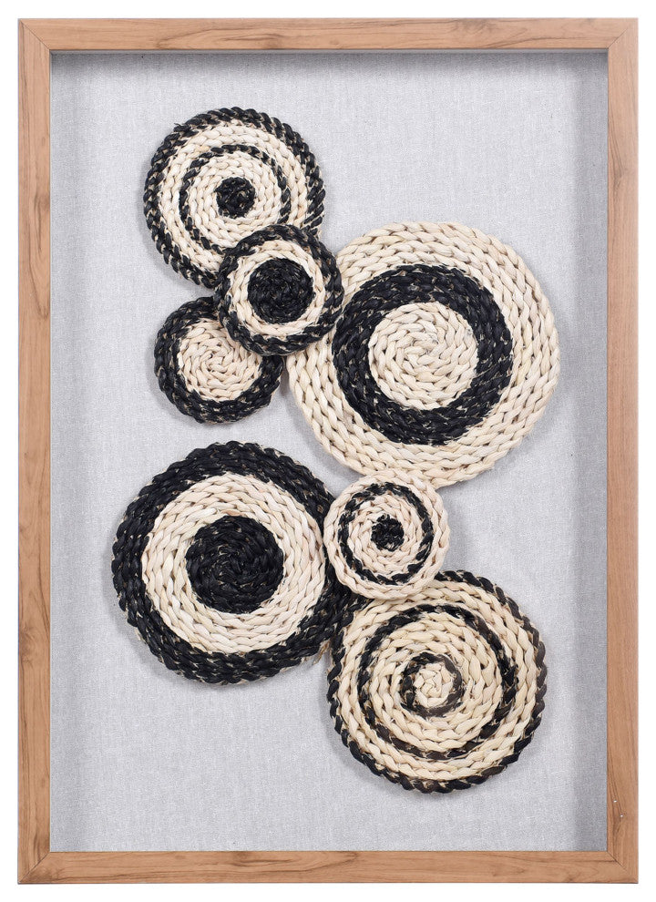 Two Tone II Woven Shadow Box Wall Art Black, White Finish Natural Frame