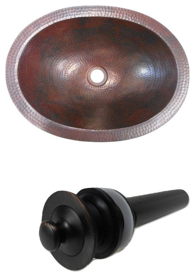 16" Oval Copper Bathroom, Wine & Whiskey Barrel Sink Lift & Turn Drain Included