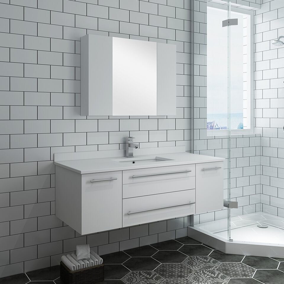Fresca Lucera 48" Wall Hung Bathroom Vanity w/ Medicine Cabinet, White, Undermou