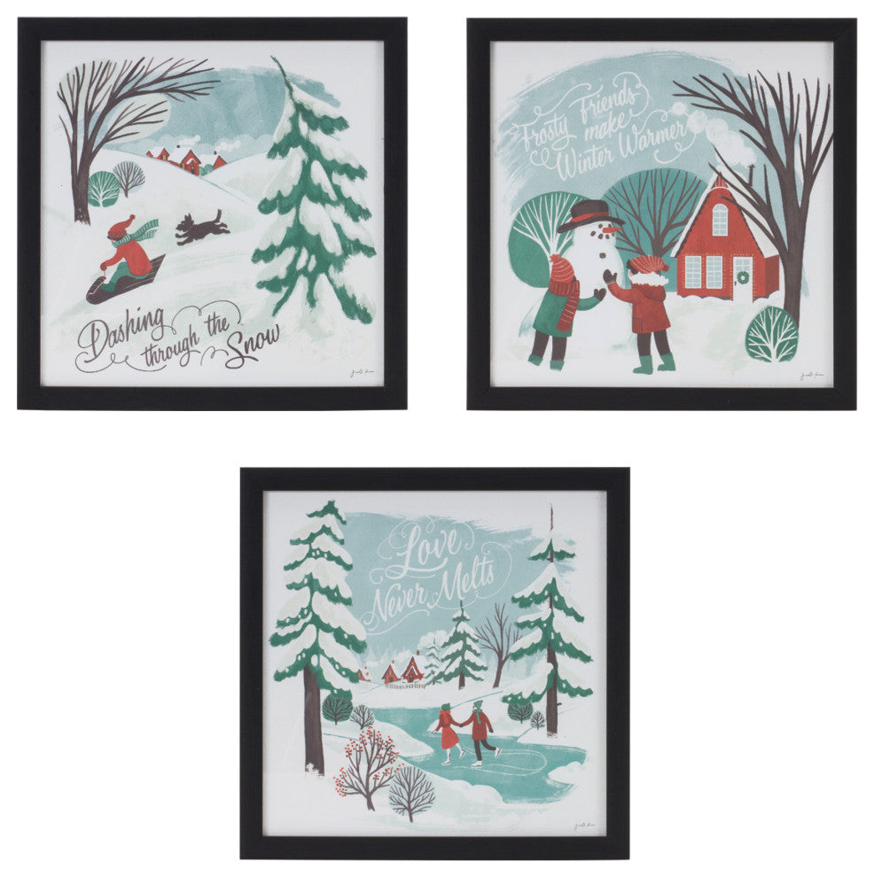 Framed Winter Scene Wall Art, Set of 3