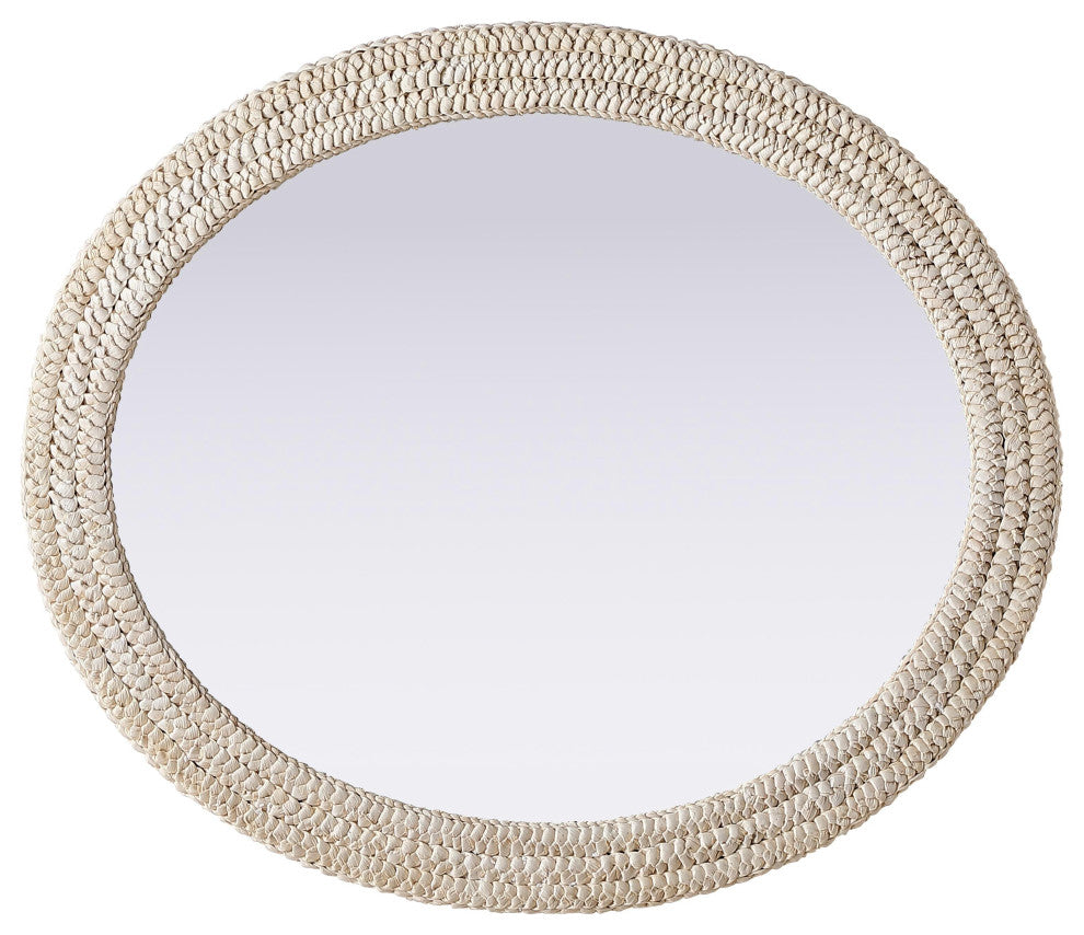 Home Living Oval Cornhusk Mirror 36x42, Linen White