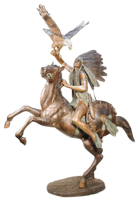 Native American Warrior and Eagle Sculpture