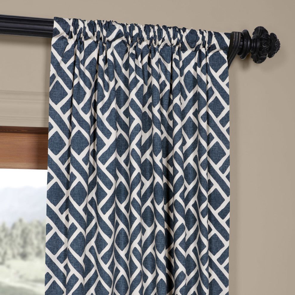 Martinique Printed Cotton Curtain Single Panel, Blue, 50"x84"