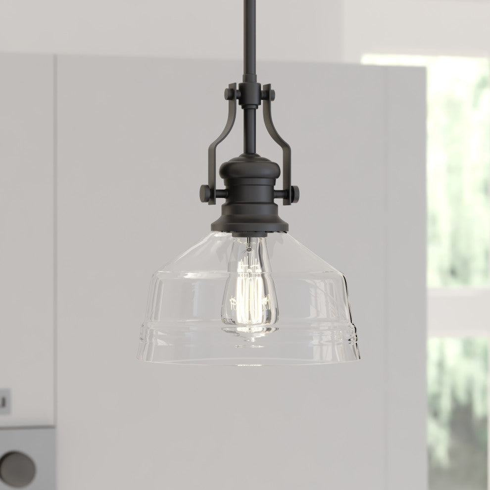 Beloit Farmhouse Pendant Ceiling Light Clear Glass, Matte Black, 9"x17"x9"