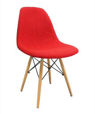 Red Fabric Upholstered DSW Mid Century Shell Chair, Wood Eiffel Legs