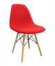 Red Fabric Upholstered DSW Mid Century Shell Chair, Wood Eiffel Legs