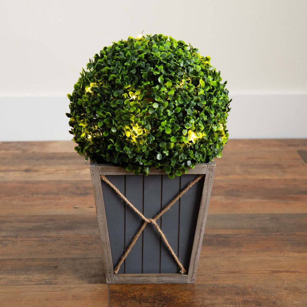 18in. UV Resistant Prelit Artificial Boxwood Ball Topiary, Planter