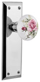 New York Plate Privacy White Rose Porcelain Knob, Bright Chrome