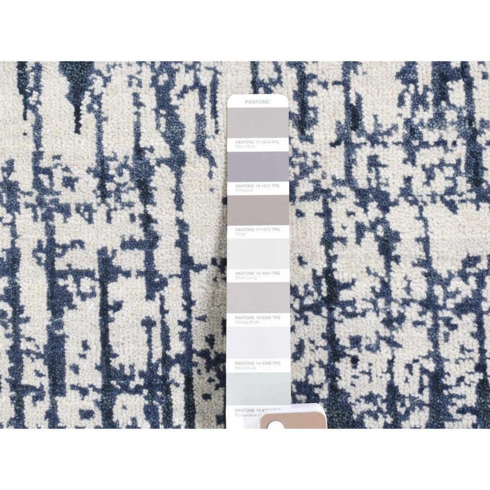 Ivory and Charcoal Black Wool Cardiac Design Modern Hand Knotted Rug, 2'0"x2'4"