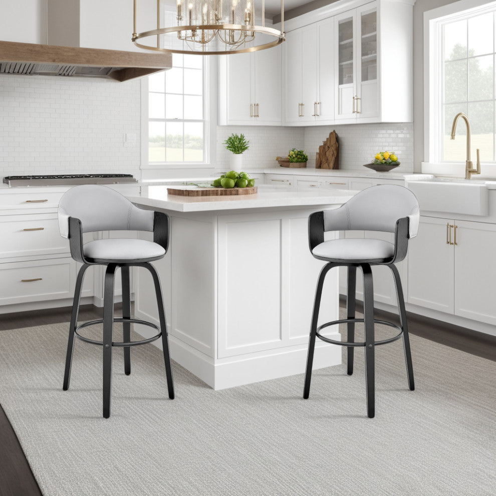 Daxton Faux Leather and Wood Bar Stool, Gray and Black, 26"